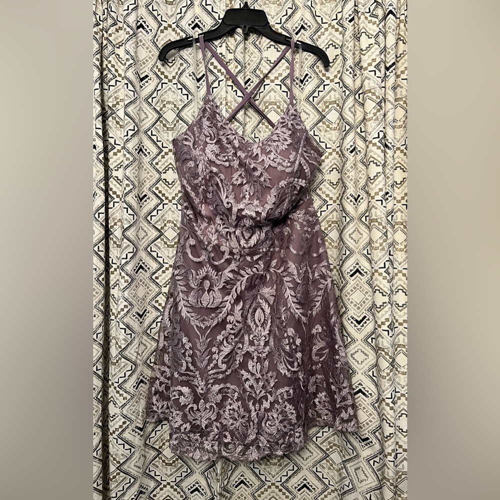 Beautiful Floral Laced Purple Cocktail Dress